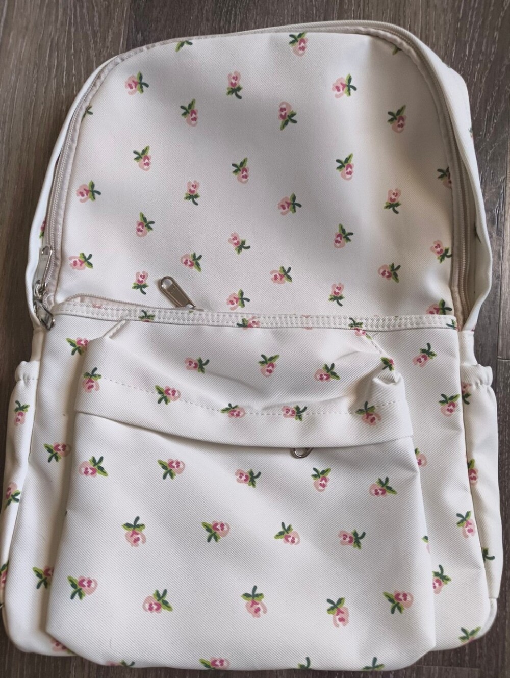 White Floral Print Backpack School Travel Daypack NWOT